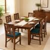 Globally Indian Ojasvi Solid Sheesham Wood 6 Seater Dining Table Set 6 Chairs Teal Blue