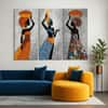 Truss Pcs Grey Yellow Ethnic African Woman Printed Canvas Wall Prints Set of 3 Multicolor Matte