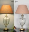 Mystic Hand Cut Rippled Glass And Brass Casted Metal Table Lamp With Beige Cotton Shade