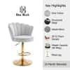 Doe Buck Luxury Grey Velvet Adjustable Bar Stool Chair with Gold Hydraulic Base