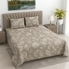 Lior Beige Floral 400 TC Cotton Flat Queen Size Bedsheet with 2 Pillow Covers – Threads