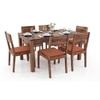 Arabia - Kerry 6 Seater Dining Table Set (Colour- Burnt Orange , Finish- Teak)