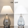 DECADE Blue Luster Glass and Metal Table Lamp With White Cotton Shade