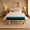 Doe Buck Upholstered Oval Bench in Teal Colour with Gold Loop Legs