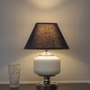 RAMZI Chrome Finish Metal And Frosted White Glass Table Lamp With Black Cotton Shade