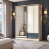 Velora Premium 2 Door 8ft Sliding Wardrobe with mirror Double cream - Hauge Blue Light Oak Finish
