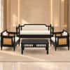 Rattan Solid wood Single Seater sofa in Black Finish in Ivory