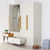Hexa Red Wooden 3 Door Wardrobe with 2 Drawers and Hanging Space in Frosty White Colour