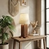 Palisade Brown Wooden Table Lamp with White Fabric Lampshade