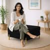 Doe Buck Luxe Boucle Square Ottoman in Black Colour with Gold Metal Legs