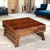 Bradford Sheesham Wood Contemporary Square Foldable Coffee Table In Natural Teak Finish