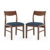 Augusta Solid Wood Dining Chair Set Of 2 In Dark Walnut Finish With Blue Fabric Colour