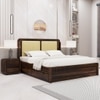 Lotus Solid Wood King  Size Upholstered Bed With Drawer Storage (Provincial Teak Finish)
