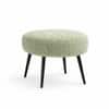 Doe Buck Luna Boucle Round Ottoman Stool in Sage Colour with Black Metal Legs