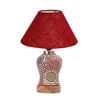 Devansh Conical Maroon Jute Shade Lamp With Wood & Mosaic Glass Base For Decoration/Office/Home/Gifting/Study For Decoration/Office/Home/Gifting/Study -(10X10X14.5) Inches -A