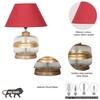 VARELLO Clear Glass Table Lamp with Gold Accent and Wood Base Maroon Shade