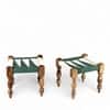Oakville Sheesham Wood Vintage 2 Seater Maachi Balcony Bench with 2 Stools in Green and White
