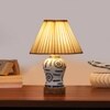 Devansh Off-White Cotton Straight Pleated Shade Lamp With Wood & Mosaic Glass Base For Decoration/Office/Home/Gifting/Study For Decoration/Office/Home/Gifting/Study
