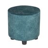 Lisbon Solid Wood Ottoman Pouffee in Textured Cyan Blue Jackard fabric