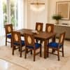 Globally Indian Elodie Solid Sheesham Wood 6 Seater Dining Table Set 6 Chairs Navy Blue
