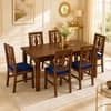 Globally Indian Ananta Solid Sheesham Wood 6 Seater Dining Table Set 6 Chairs Navy Blue
