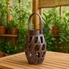 Luxe Home Hanging Bamboo Lantern with Handle or Glass Jar - 2025-143- Brown (28x19x19 cm)