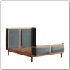 Valerio Duo-Panel Luxe Queen Size Bed in Grey Blue colour Velvet with Oak wood Frame