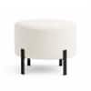 Doe Buck Premium Boucle Round Ottoman in Matte White Colour with Polished Black Legs