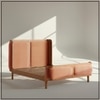 Valerio Duo-Panel Luxe Queen Size Bed in Antique Rose colour Velvet with Oak wood Frame