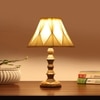 Devansh Off-White Cotton Vintage Curtain Pleated   Lamp With Wood Base  (12X12X17)