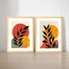 Boho Moon and Sun Leaf Set of 2 Framed Posters Botanical Art 45x60 cm