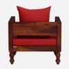 Rangrez Sheesham Wood 1 Seater Sofa in Honey Oak Finish with Red Cushion