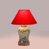 Devansh Conical Red Cotton Shade Lamp With Wood & Mosaic Glass Base For Decoration/Office/Home/Gifting/Study For Decoration/Office/Home/Gifting/Study -(10X10X14.5) Inches -A