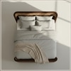 Heritage Cane Upholstered Queen Size Bed in Linen With Oak wood Frame