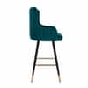 Doe Buck Nolen Upholstered Bar Stool in Teal Colour with Gold Tip Legs
