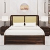 Lotus Solid Wood Queen  Size Upholstered Bed With Drawer Storage (Provincial Teak Finish)