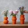 Vibrant Tangerine Ribbed Bubble Vases