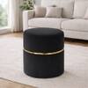 Doe Buck Gracy Velvet Round Ottoman in Black Colour with Gold Band