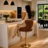 Doe Buck Verona Faux Leather Adjustable Bar Stool in Brown Colour with Gold Base