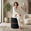 Doe Buck Gracy Velvet Round Ottoman in Black Colour with Gold Band