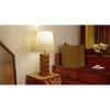 Libra Brown Wooden Table Lamp with White Fabric Lampshade