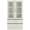 Paloma Large Crockery cum Bookshelf Cabinet with Toughened Glass Shutters and Drawers in Ivory Coffee Walnut Colour