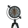 Vintage Industrial Gear Tripod Table Clock Glossy Black Metal Visible Gears
