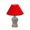 Devansh Conical Red Cotton Shade Lamp With Wood & Mosaic Glass Base For Decoration/Office/Home/Gifting/Study For Decoration/Office/Home/Gifting/Study -(10X10X14.5) Inches -A