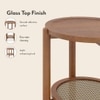 Tora Solid Wood and Cane with Glass Side Table In Amber Walnut Finish