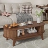 Oval Shaped Coffee Table With Storage, Fluted Accent Table For Living Room