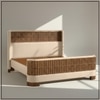 Heritage Cane Upholstered Queen Size Bed in Linen With Oak wood Frame