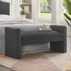 Wooden Twist Soft Hropzy Boucle Upholstered Armrest Ottoman Bench in Dark Grey Colour
