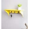 Wooden Wall Shelf with 3 Key Hooks in Yellow Colour