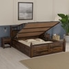 Syan Solid Wood Queen  Size Upholstered Bed With Hydraulic Storage (Provincial Teak Finish)